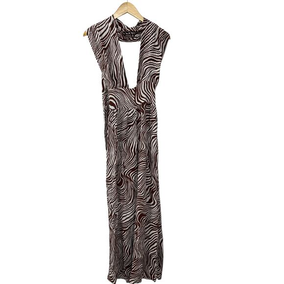 FAITHFULL THE BRAND Anthropologie Vacanza Linen Zebra Halterneck Jumpsuit SZ 4 - Picture 3 of 11